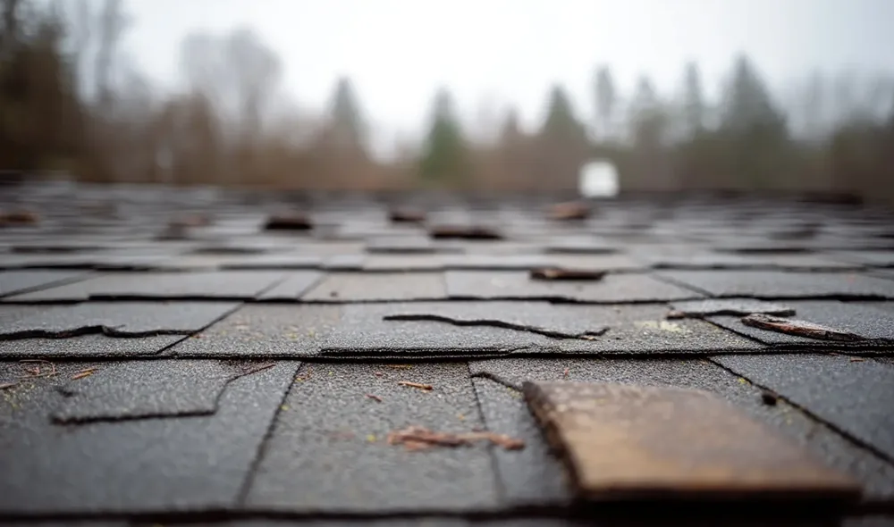 Storm-damaged roof, before